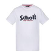 Schott NYC Bomull Logo TShirt Vit Rund Hals White, Herr