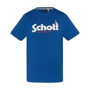 Schott NYC Bomull Logo TShirt Blå Rund Hals Kort Ärm Blue, Herr