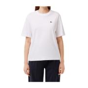 Lacoste Mjuk Jersey T-shirt med Ribbad Krage White, Dam