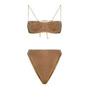 Oseree Karamellbrun Glitter Balconette Bikini Set Beige, Dam