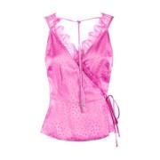 Nenette Jacquard Wrap Top Pink, Dam