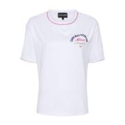 Emporio Armani Vit Bomull T-shirt med Logobroderi White, Dam