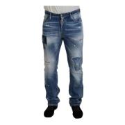 Dsquared2 Blå Tattered Straight Fit Denim Jeans Blue, Herr