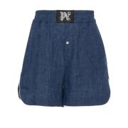 Palm Angels Blå Logo Patch Elastiska Shorts Blue, Dam