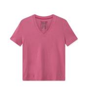 MOS Mosh Randig V-ringad T-shirt Camellia Rose Pink, Dam