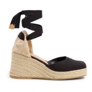 Castañer Tina Jute/001 8 cm Wedges Black, Dam