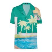 Balmain Kortärmad twill pyjamas skjorta med palmträdtryck Multicolor, ...