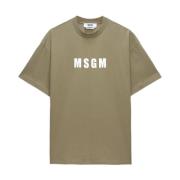 Msgm Grön Logo Print Crew Neck T-shirt Green, Herr