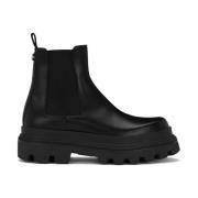 Dolce & Gabbana Svarta Läder Chelsea Boots Black, Herr