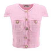 Self Portrait Rosa Crew-Neck Topwear med Tryckknappar Pink, Dam