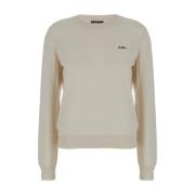 A.p.c. Beige Crewneck Sweater med APC Broderi Beige, Dam