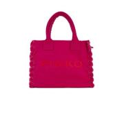 Pinko Canvas Shopper Väska med Fransade Kanter Pink, Dam