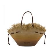 Pinko Raffia Stor Shoppingväska med Fransar Brown, Dam