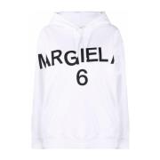 MM6 Maison Margiela Vit Logotryck Bomullshoodie White, Dam