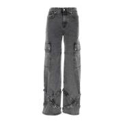 7 For All Mankind Svart stretch denim cargobyxor Black, Dam