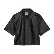 Marc O'Polo Vanlig kortärmad läderskjorta Black, Dam