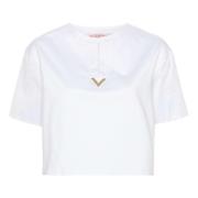 Valentino Garavani Guld VLogo Cropped T-shirt White, Dam