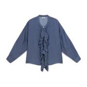 Oltre Chambray Blus med Volang Blue, Dam