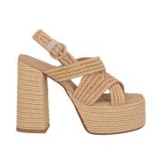 Castañer Beige Raffia Klack Sandaler Beige, Dam