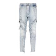 Balmain Bomulls slim-fit jeans med remmar Blue, Herr