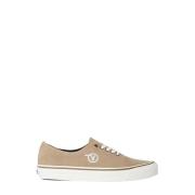 Vans Mocka Läder Sneakers Rund Tå Snörning Beige, Herr