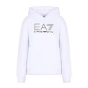 Emporio Armani EA7 Kvinnors Rhinestone Hoodie White, Dam