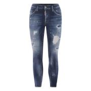 Dsquared2 Mörkblå Skinny Jeans med Färgstänk och Slitna Detaljer Blue,...