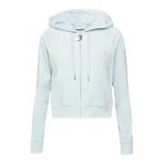 Juicy Couture Sammet Hoodie med Strass Logo Blue, Dam