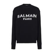 Balmain Intarsia-Knit Logo Sweater Black, Herr
