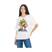 Love Moschino Casual-chic bomull T-shirt med logotyptryck White, Dam