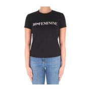 Elisabetta Franchi Feminine Logo T-shirt Casual Slim-fit Kortärmad Bla...