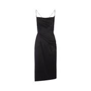 Givenchy Svart Sidensatin Midi Klänning Black, Dam