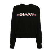 Gucci Bomull Jersey Web Print Sweater Black, Dam