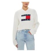 Tommy Hilfiger Vit V-ringad Stickad tröja med Tryck White, Dam