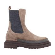 Brunello Cucinelli Bruna Mocka Ankelboots med Stretch Brown, Dam