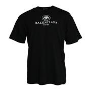 Balenciaga Svart Logo Print Crew Neck T-shirt Black, Herr