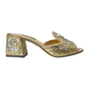 Dolce & Gabbana Paljett Klack Sandaler Guld Silver Yellow, Dam