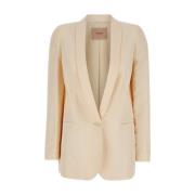 Twinset Beige Linneblandning Jacka Shawl Halsringning Beige, Dam