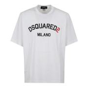 Dsquared2 Vit Bomull T-shirt med Avslappnad Passform White, Herr