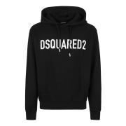 Dsquared2 Svart Bomullshoodie med Tryckt Bokstäver Black, Herr