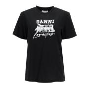 Ganni Logo Print Relaxed Fit T-Shirt Black, Dam