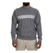 Dsquared2 Grå Kristallprydd Crew Neck Sweater Gray, Herr