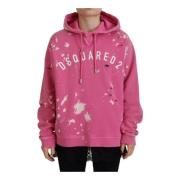 Dsquared2 Rosa Logo Print Bomull Hoodie Pink, Dam