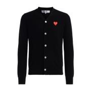 Comme des Garçons Play Svart Hjärta Cardigan V-ringad Knappstängning B...