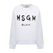Msgm Vit Logo Print Sweatshirt White, Dam