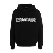 Dsquared2 Svart Logo-Print Bomull Hoodie Tröja Black, Herr