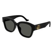 Gucci Dam Ovala Solglasögon Svart Blank Black, Dam