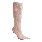 Versace Rosa Tyg och Läder Stilettstövlar Pink, Dam