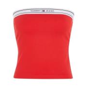 Tommy Jeans Röd Bandeau Logo Topp Red, Dam