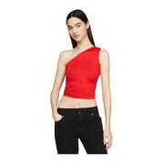 Tommy Jeans Slim Asymmetrisk Topp - Röd Red, Dam